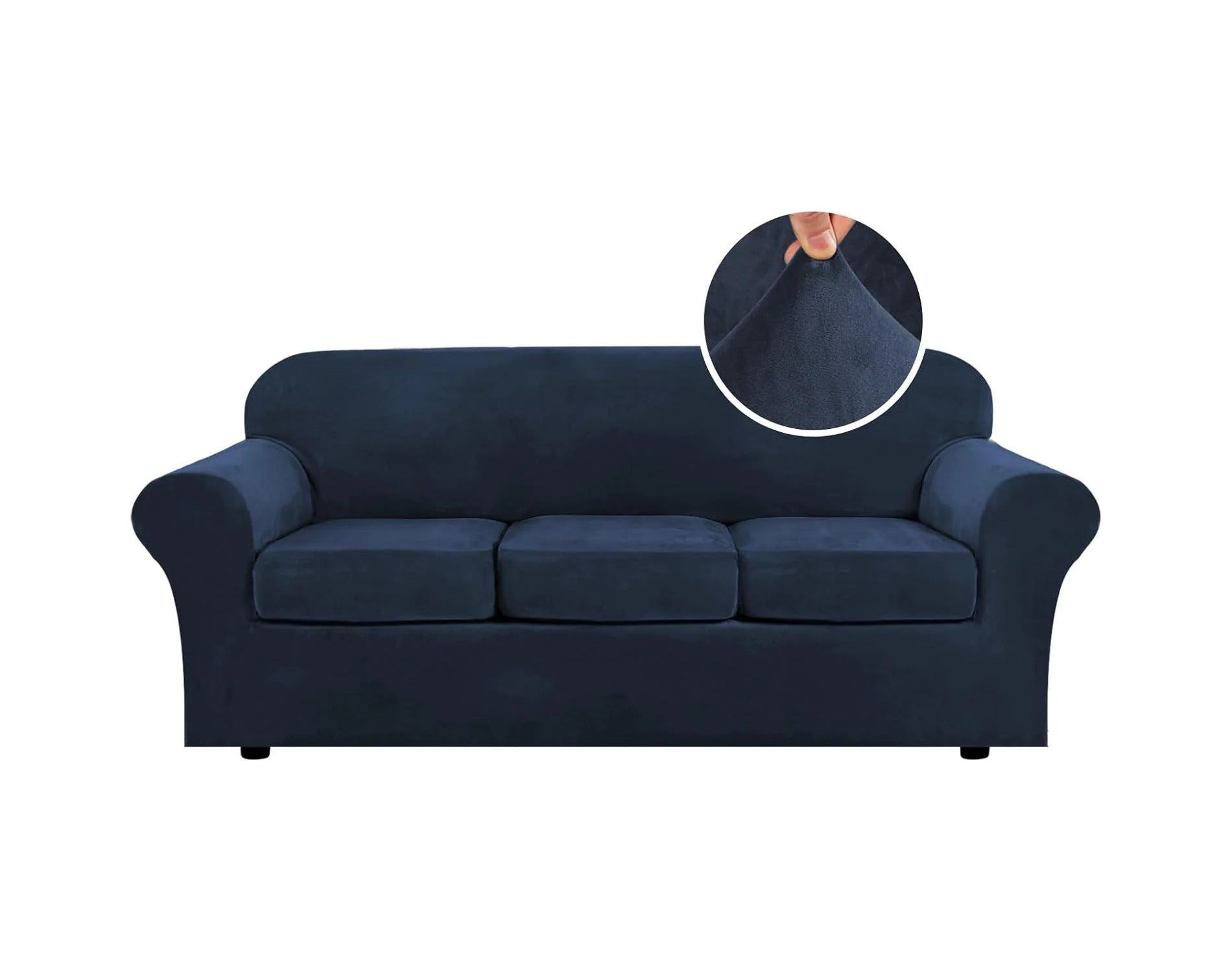 H.Versailtex Modern Velvet Plush High Stretch Sofa Slipcover NAVY 3 Cushion Sofa