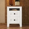HDZNVF 2 Drawer Farmhouse Wooden Nightstand with Well proportioned Design and Sleek Lines, White and Brown - 2 of 4