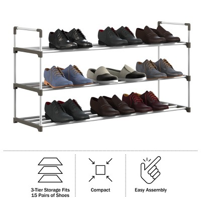 White and Gray 3-Tier Plastic Shoe Rack Organizer