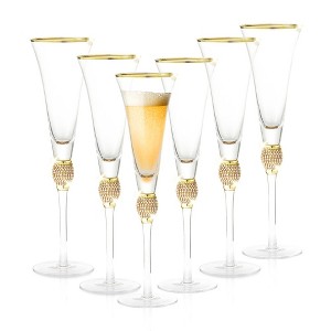 Berkware Sophisticated Champagne Trumpet Flutes with Elegant Rim and Brilliant Rhinestone Design - 9oz - 1 of 4