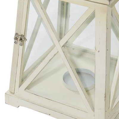 Set of 2 White Wood and Glass Hanging Candle Lanterns