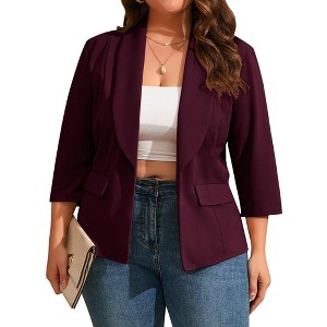 MISSKY Womens Plus Size Casual Blazer Office 3/4 Sleeve Open Front Cardigans Jacket Work Suit with Pockets - 1 of 4