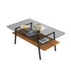 35.43" Tempered Glass Oval Coffee Table with Oak Wood Legs and 3 Layers for Living Room - 3 of 4