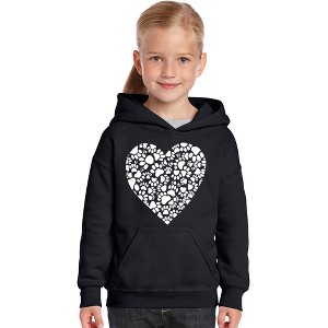 LA Pop Art Girl's Word Art Hooded Sweatshirt - Paw Prints Heart - 1 of 4