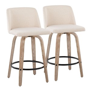 26" Contemporary 360¡ã Swivel Counter Stools with Bent Wood Legs, Padded Upholstered Seat, and Round Footrest (Set of 2) for Kitchen - 1 of 4