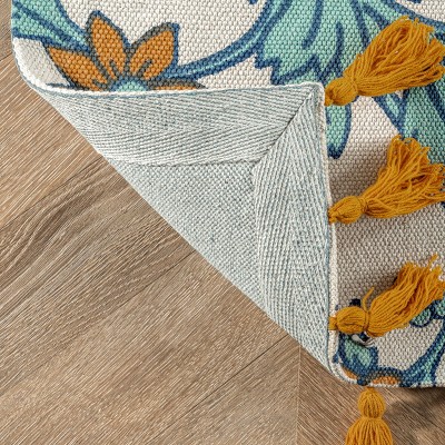 Handmade Octopus Floral Cotton Area Rug, 7'6" x 9'6", Multicolor