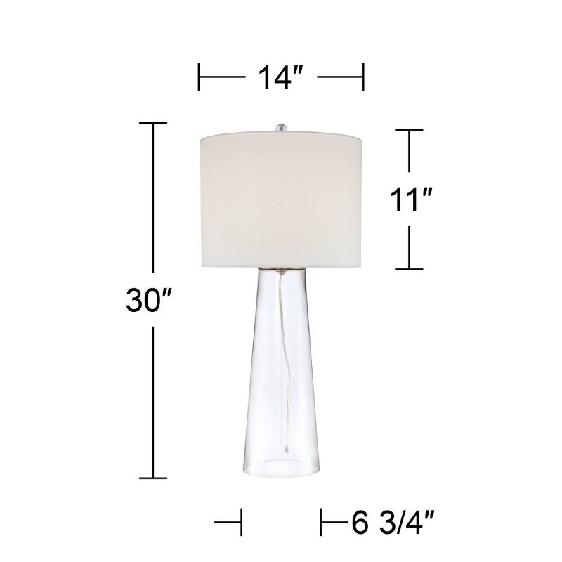 360 Lighting Marcus 30" Tall Tapered Column Large Modern Coastal End Table Lamp Clear Glass Single White Shade Living Room Bedroom Bedside Nightstand, 4 of 8
