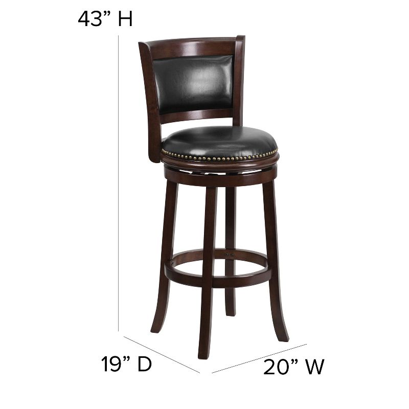 Emma and Oliver 29"H Panel Back Cappuccino Wood Swivel Seat Barstool, 4 of 11