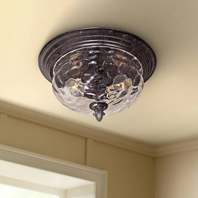 Corona Bronze Merrimack Outdoor Flush Mount with Clear Hammered Glass