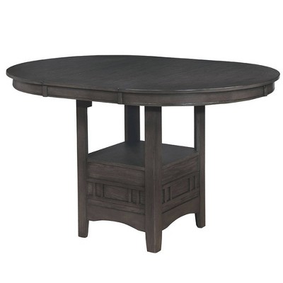 Round Counter Height Table with Pedestal Base and Extendable Dining Table Gray - Benzara