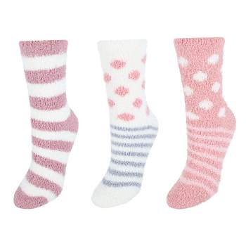 CTM Women's Striped Warm Fuzzy Socks (3 Pair Pack), Stripes