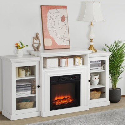 60 Inch Fireplace TV Stand Furniture Farmhouse Wood Entertainment Center Television Console Cabinet with Storage Shelves