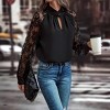Women’s Lace Trim Shirt Long Sleeve Pleated Lace Tops Shirred Slim Fit Business Casual Blouse - 2 of 4