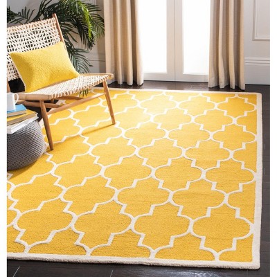 Handmade Gold and Ivory Tufted Wool Square Rug
