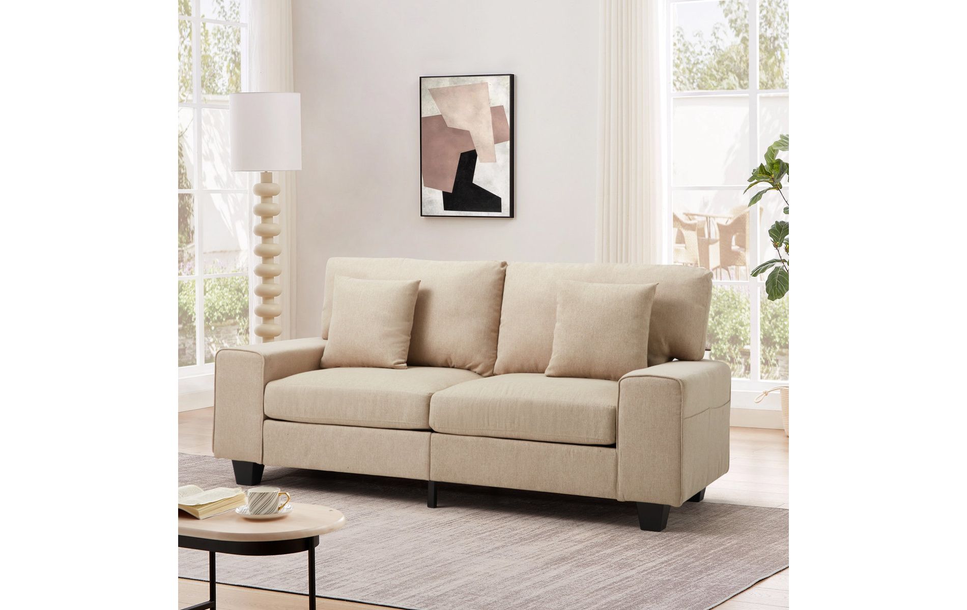 EROMMY 70.9" Linen Loveseat Sofa,Upholstered Loveseat Couch With 2 Extra Soft Cushions & Convenient Side Storage,Comfortable And Stylish Two-Seater