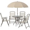 Resenkos 6 Pieces Patio Dining Set, Four Chairs, A Round Glass Table, Umbrella, Steel, Mesh, Glass, Beige - 2 of 4