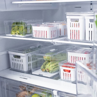 OU Fridge Organizer Bin with Vented Lid 5.3qt, Clear Stackable Refrigerator Storage Bin, Produce Kitchen Storage Container, BPA Free — фото 8