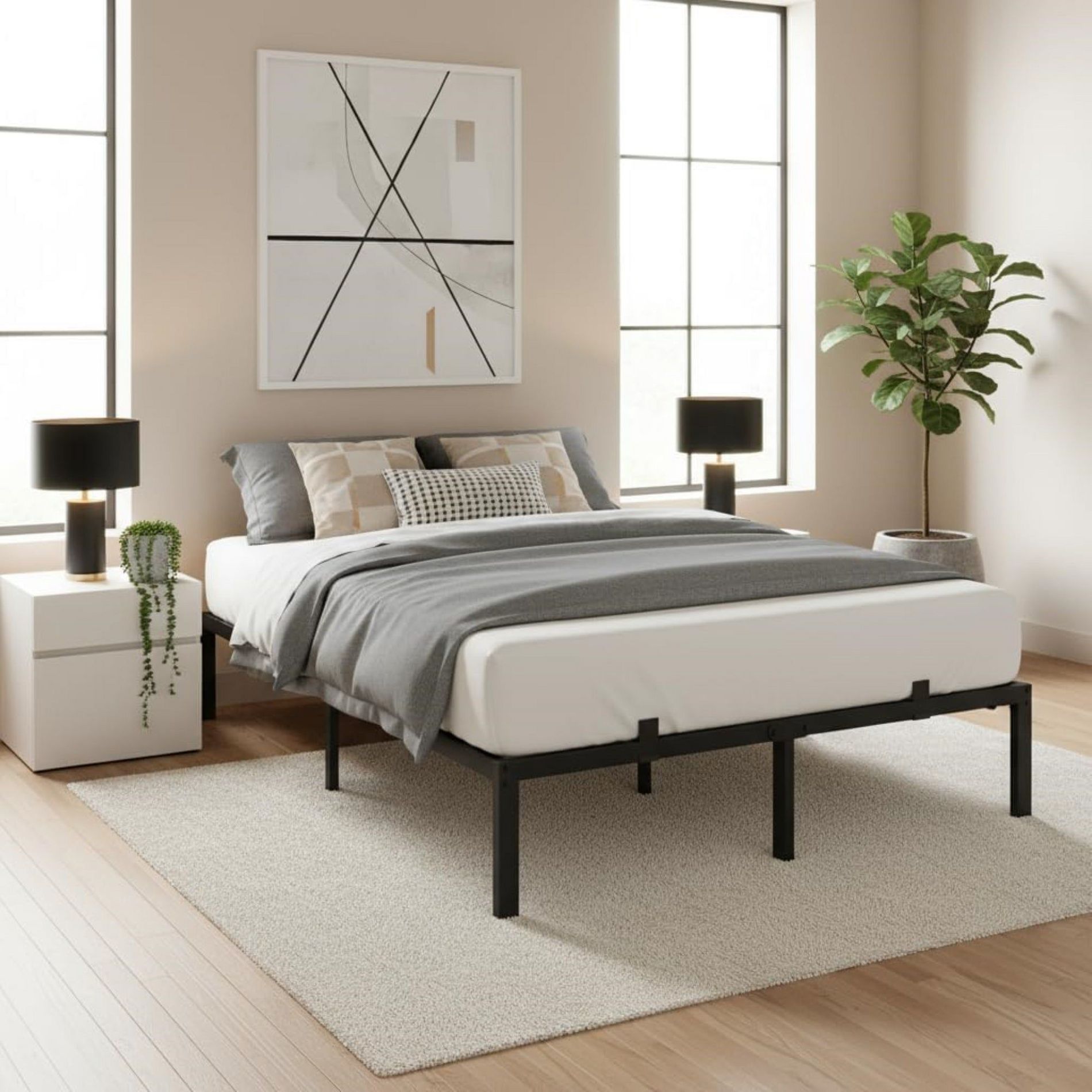 Sailvan Full Bed Frame, Metal Platform Bed Frame with 14inch Underbed Storage, No Box Spring Needed, Heavy Duty, Black