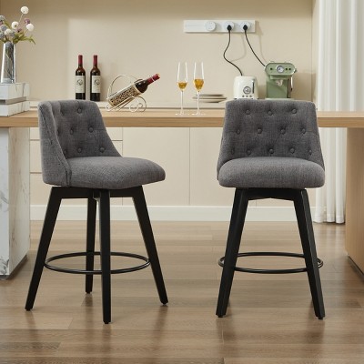 25"Counter Height Swivel Bar Stools Set of 2,Adjustable Stools with Button Tufted Back & Linen Upholstered for Kitchen Island,Dining Room-Tanpinhause