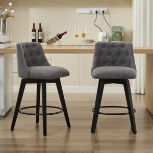 25"Counter Height Swivel Bar Stools Set of 2,Adjustable Stools with Button Tufted Back & Linen Upholstered for Kitchen Island,Dining Room-Tanpinhause - 1 of 4