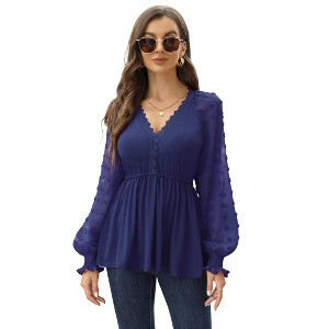 Puff Sleeve Peplum Tops Lantern Sleeve V Neck Tops Peplum Shirts For Women Loose Fit - 1 of 4