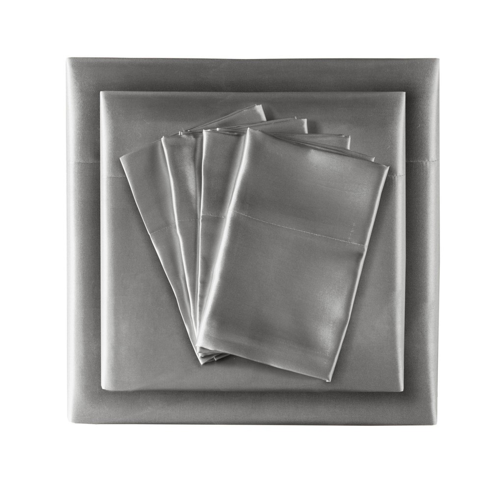 Photos - Bed Linen Full Satin Luxury 6pc Sheet Set Gray