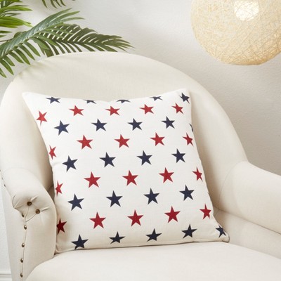 Americana Stars Red and Blue Cotton Throw Pillow Cover