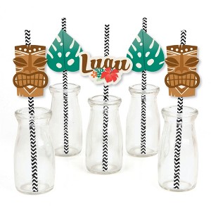 Big Dot of Happiness Tropical Luau - Paper Straw Decor - Hawaiian Beach Party Striped Decorative Straws - Set of 24 - 1 of 4