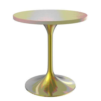LeisureMod Verve 27" Round Dining Table - MDF Wood Top with Brushed Gold Pedestal Base Accent Side Table for Kitchen and Home