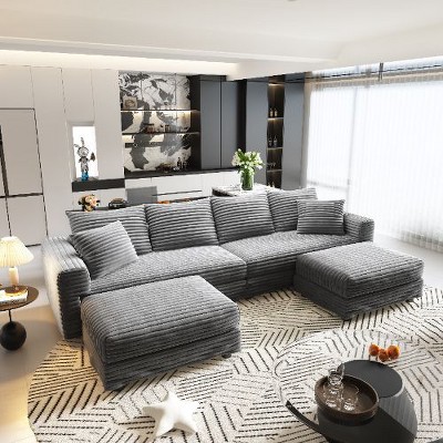 Kumasinova Corduroy Cloud Sofa with Cushions, Convertible Sofa Lounge Chair, Plush Modern 4-Seat Sofa, Easy Assembly, Couches for Living Room