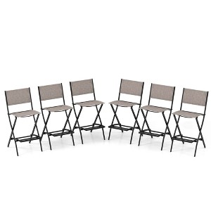 Costway Set of 6 Outdoor Bar Chair Folding Bar Height Stool with Metal Frame Coffee - 1 of 4