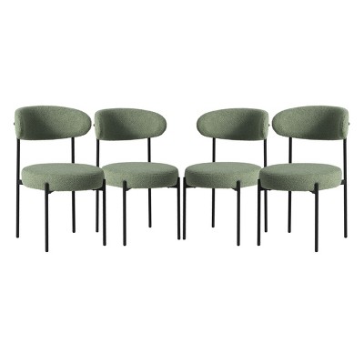 WestinTrends Alexandria Mid-Century Modern Upholstered Faux Shearling Round Dining Chairs