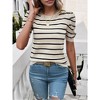 Women's Striped Puff Sleeve Knit Top - Crew Neck Structured Shoulder Fitted Casual Blouse with Timeless Stripe Pattern - 2 of 4