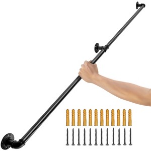 VEVOR Pipe Stair Handrail, 5FT Staircase Handrail, 440LBS Load Capacity Carbon Steel Pipe Handrail, Industrial Handrail with Wall Mount Support,Black - 1 of 4