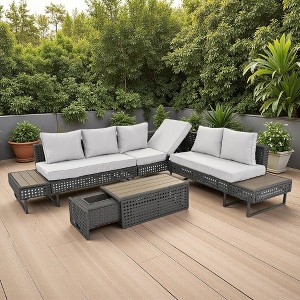 6-Piece Outdoor Patio Rattan Sectional Sofa Set with Adjustable Seat, Side Table, Coffee Table with Ice Bucket - 1 of 4