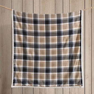 Rugged Plaid Brown 50"x60" Reversible Fleece/Sherpa Throw