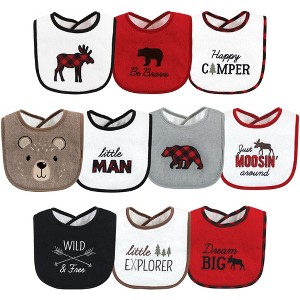 Hudson Baby Infant Boy Cotton Terry Drooler Bibs with Fiber Filling, Boy Moose Bear, One Size - 1 of 4