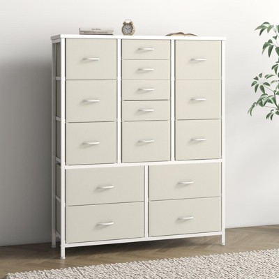 15-Drawer Dresser with Wooden Top – Steel Frame & Fabric Drawers, Space-Saving Storage for Bedroom