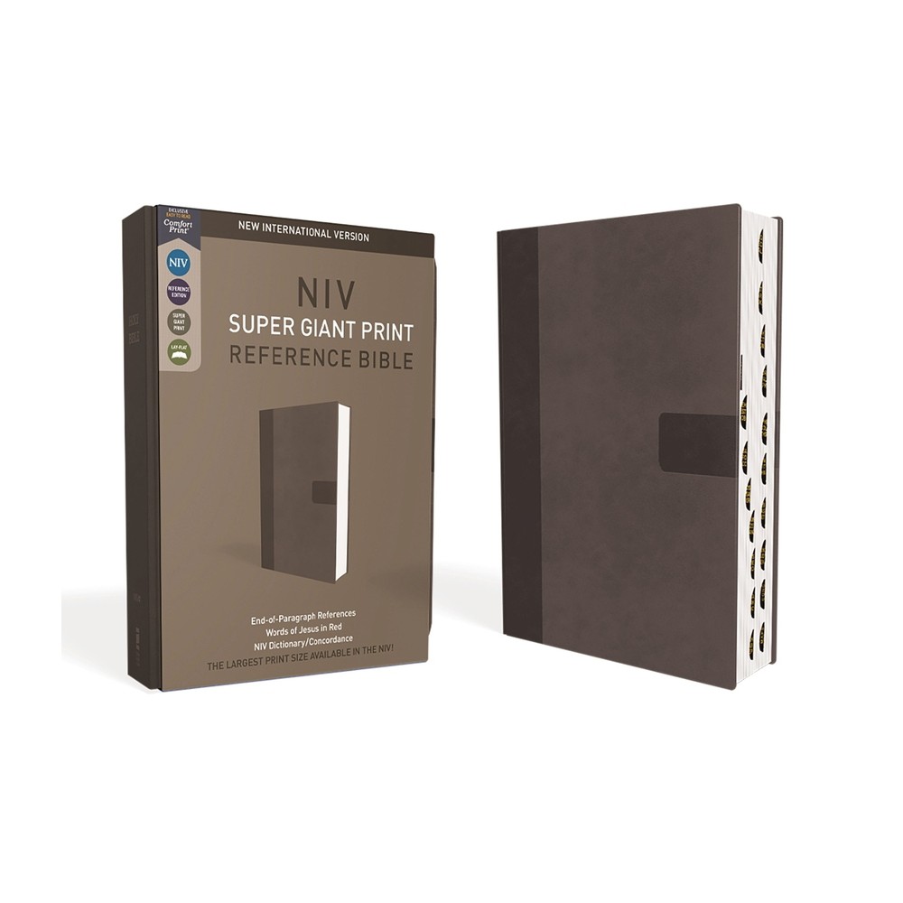 Niv, Super Giant Print Reference Bible, Leathersoft, Gray, Red Letter, Thumb Indexed, Comfort Print - Large Print by Zondervan (Leather Bound)