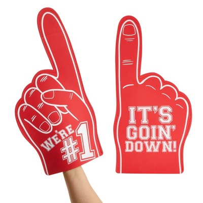 Okuna Outpost 2 Pack Red Foam Fingers #1, It's Goin' Down for Sports Fan Accessories, Cheering, Party Favors, 17.5" Giant Foam Hand