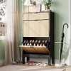 Shoe Storage Cabinet with 2 Flip Drawers & Large Drawer, Farmhouse Fluted Shoe Organizer with Metal Legs, Freestanding Hidden Slim Narrow Shoe Rack - 3 of 4