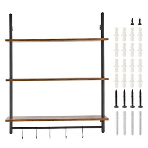 VEVOR Industrial Pipe Shelf, 3 Tier 32x9.84in, Wall-Mount Floating Rustic Wood Shelves Bracket Display Bookshelf,Storage Rack Sundries Holder, Black - 1 of 4