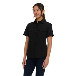 Canada Weather Gear Women's Short Sleeve 4-Pocket Button-Up Shirt – Lightweight Utility Collared Top with Chest, Side Seam Pockets - 1 of 4