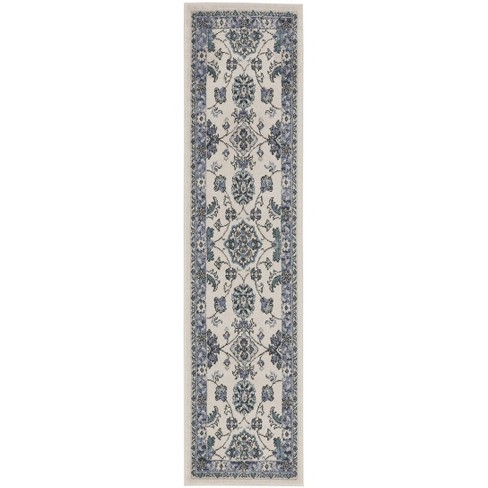 Nourison Essentials Floral Persian Indoor Outdoor Rug Ivory Blue 2'2