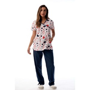 Just Love Nursing Scrubs Set for Women Print Scrubs 1311W-10299-S (White Hearts With Navy Pants, 3X) - 1 of 3