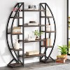 ORRD Industrial Etagere Bookcase, 55" Triple Wide Oval Rustic Brown Display Shelf with 5 Tiers & Black Metal Frame for Living Room & Office - 3 of 4