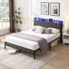Bed With Storage Headboard, Charging Station And LED Lights, Upholstered Platform Bed Frame With Metal Slats, No Box Spring Needed, Gray - 2 of 4