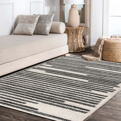 Khalil 8' x 10' Black and Cream Synthetic Stripe Rug