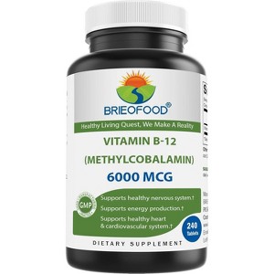 Brieofood Vitamin B-12 (Methycoballamin) 6000 mcg- 240 Tablets. Non-GMO, and Gluten Free - 1 of 4