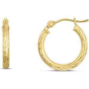 14k Yellow Gold 2mm Diamond Cut Tube Hoop Earrings - 1 of 3